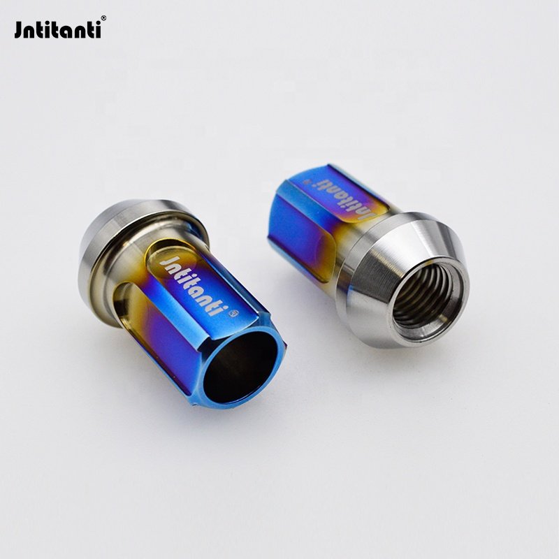 Burnt Blue Color Open End 60 Degree Cone Seat Anti-Theft Gr.5 Ti-6AL-4V Car Vehicle Automobile Wheel Lock Nut M12*1.25*35mm
