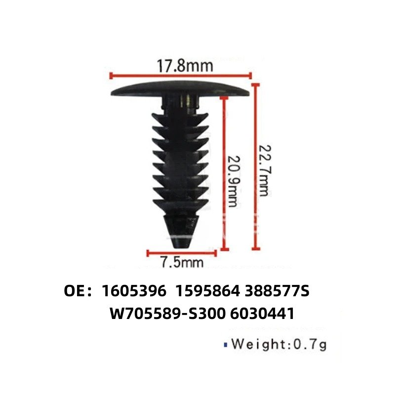 50PCS Auto Fastener Fit 7.5mm Hole Nylon Car Clips Fender Bumper Shield Retainer Plastic Rivet Universal