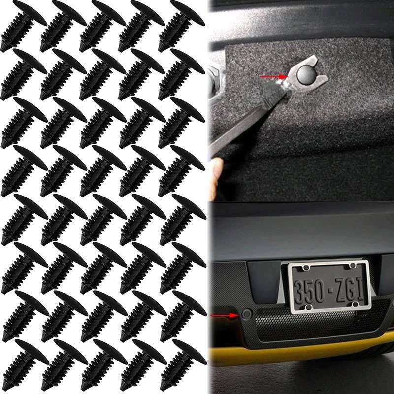 50PCS Auto Fastener Fit 7.5mm Hole Nylon Car Clips Fender Bumper Shield Retainer Plastic Rivet Universal