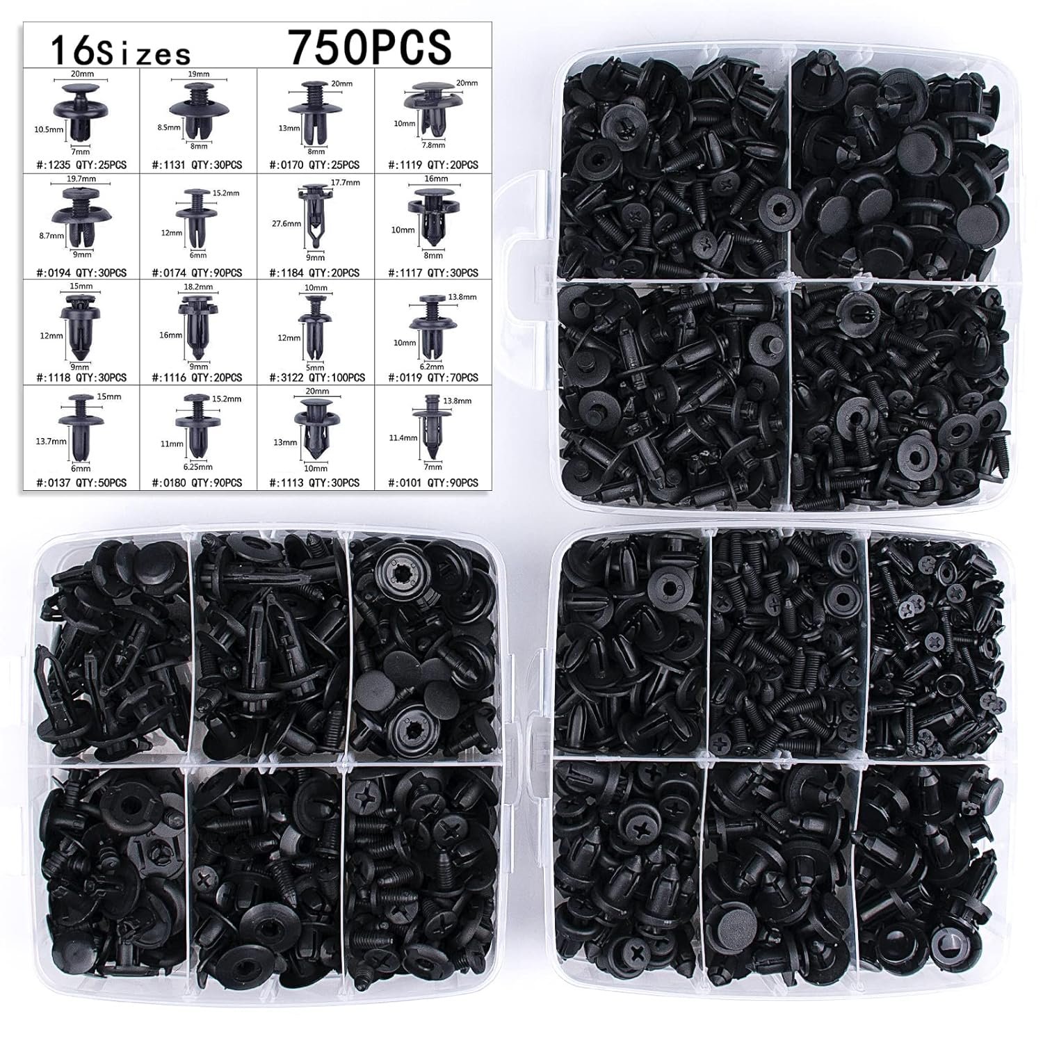 750 Pcs Car Retainer Nylon Auto Fasteners Push Trim Clips Pin Rivet Bumper Kit auto fastener & clip
