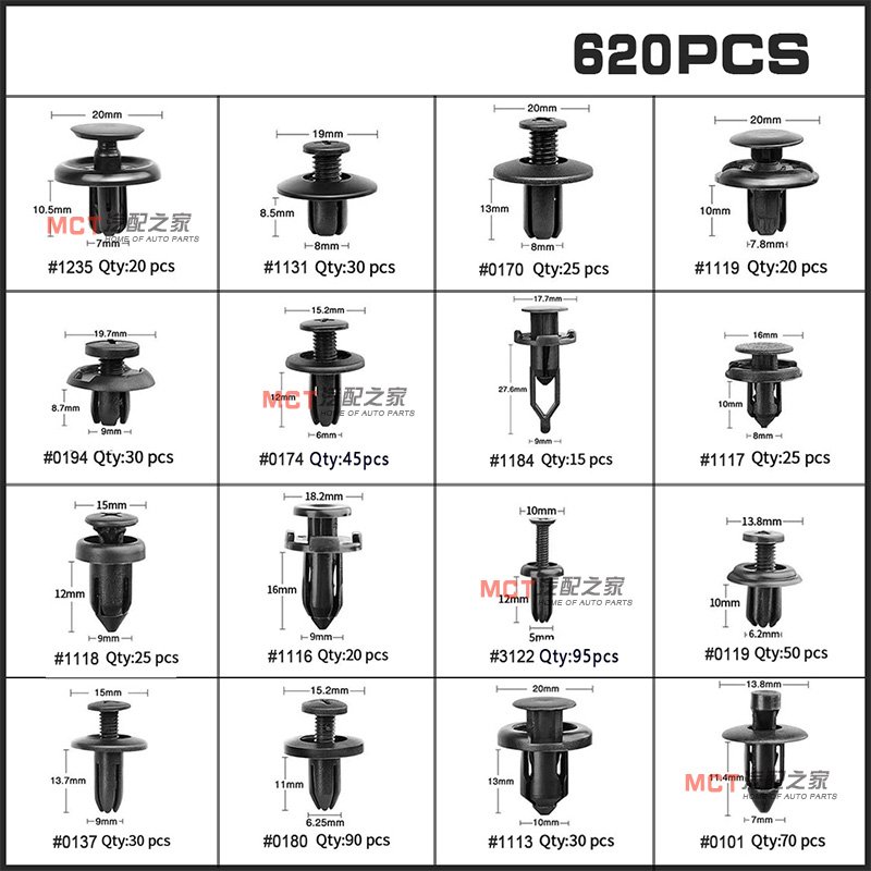 620pcs+2pcs tools Car Plastic Auto Fasteners Push Trim Clips Pin Rivet Bumper