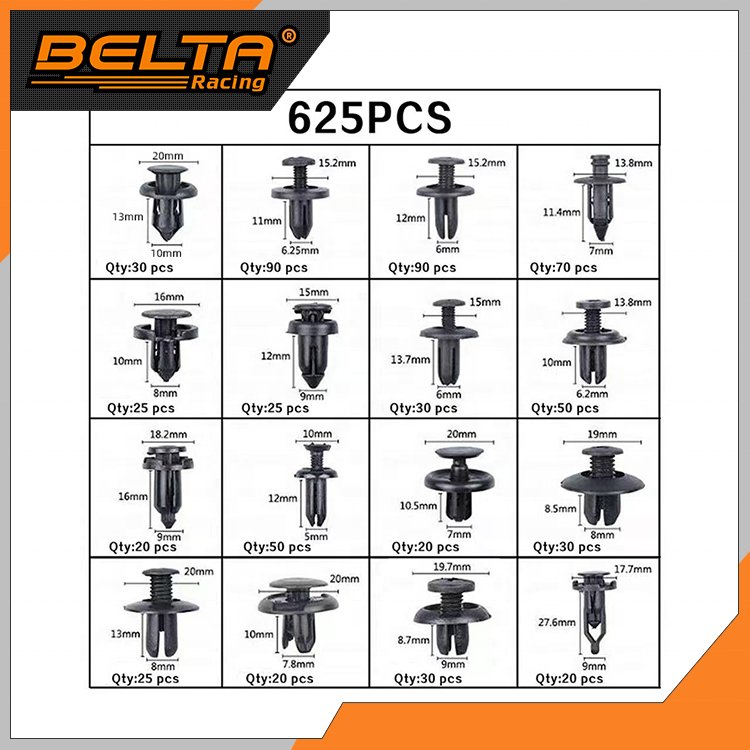 BELTA 625 Pcs Plastic Automatic Car Retainer Door Panel Trim Clips Kit & Auto Body Fasteners &Assortment Fender Rivet Bumper Set