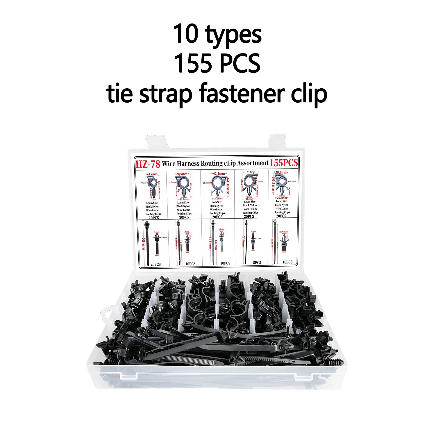 155PCS 10Kinds Car Fastener Clips Wire Cable Loom Routing Clip tie strap fastening clip set
