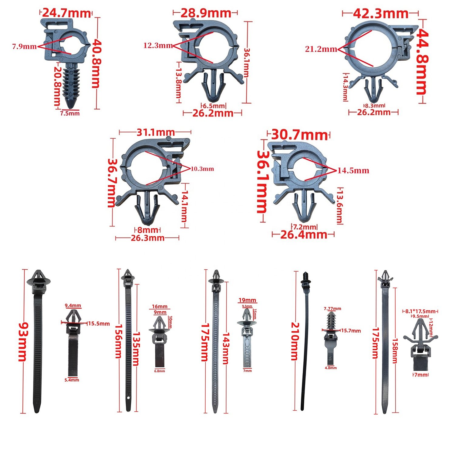 155PCS 10Kinds Car Fastener Clips Wire Cable Loom Routing Clip tie strap fastening clip set