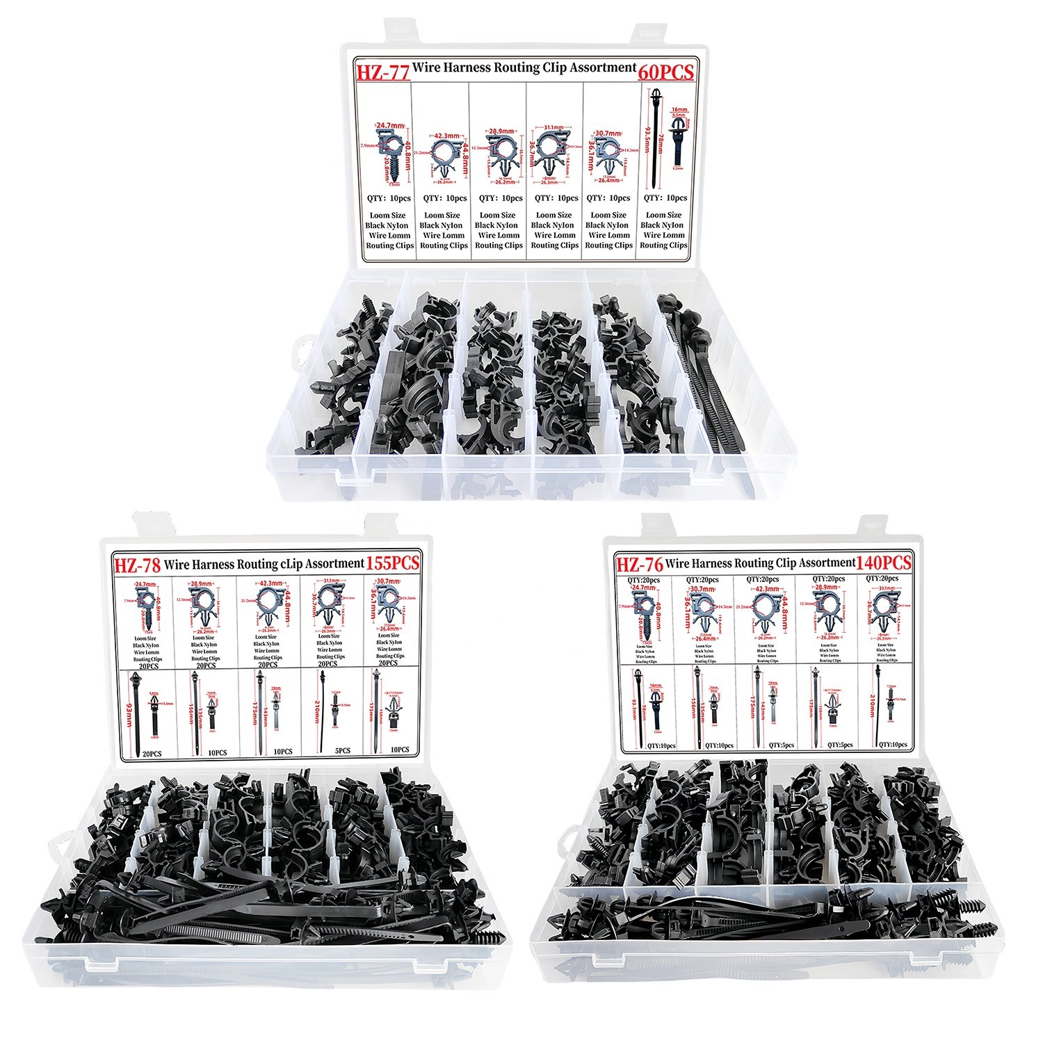 155PCS 10Kinds Car Fastener Clips Wire Cable Loom Routing Clip tie strap fastening clip set