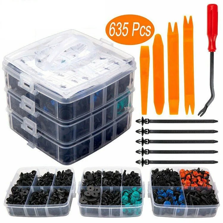 635pcs Car Plastic Fastener Clips Set with Box Mixed Auto Body Push Retainer Pin Rivet Bumper Door Trim Panel Fastener Clip Kit