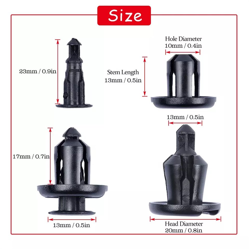 QGZ051 100PCS Bumper Clip 10mm Fender Liner Clip for Honda CR-V Accord Civic and Acura Plastic Nylon Plastic Car Clips Fastener