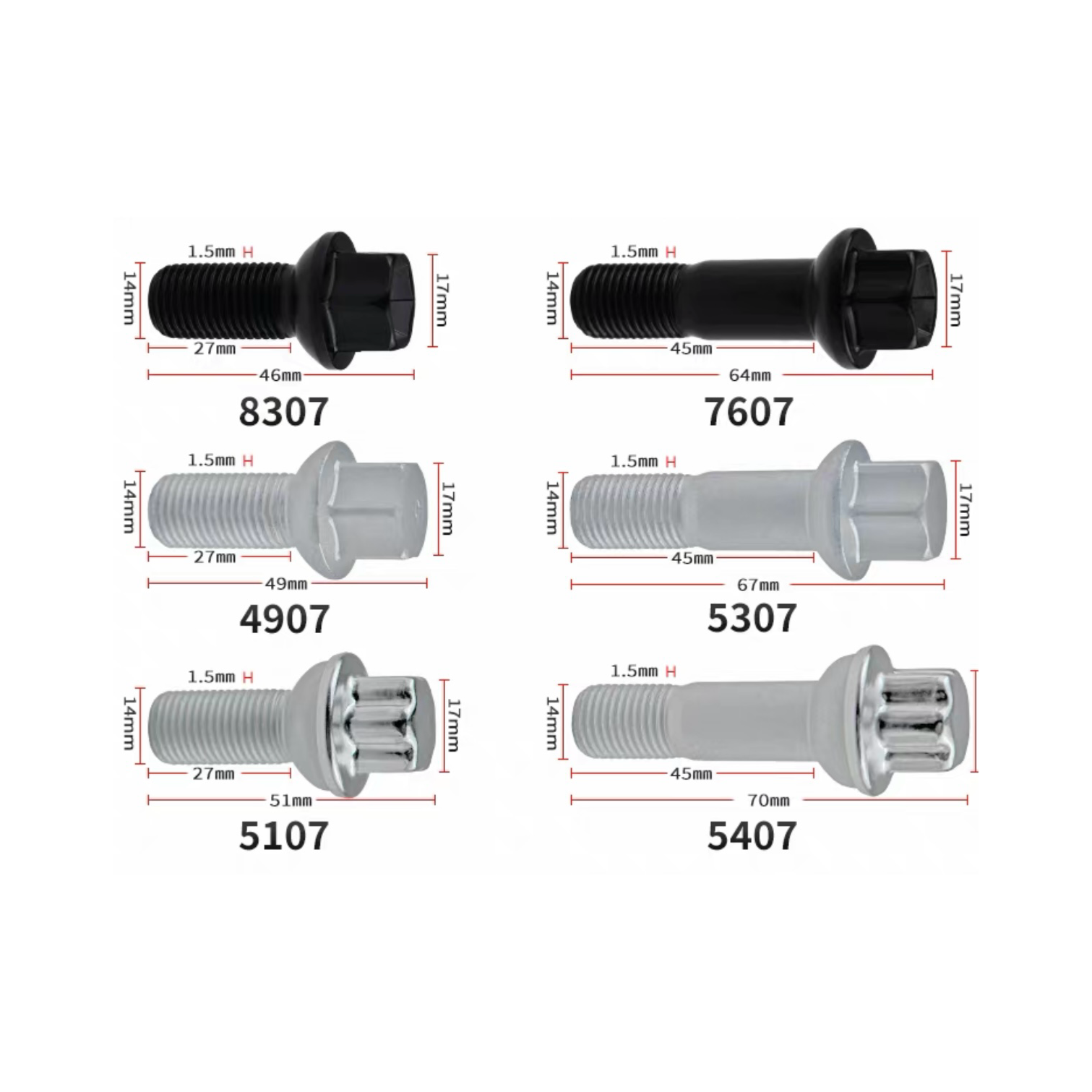 Din74361 Auto parts screw fastener auto wheel hub bolt nut for BMW 36136792152 E65 E66 E83 M 14 x 1.25 mm