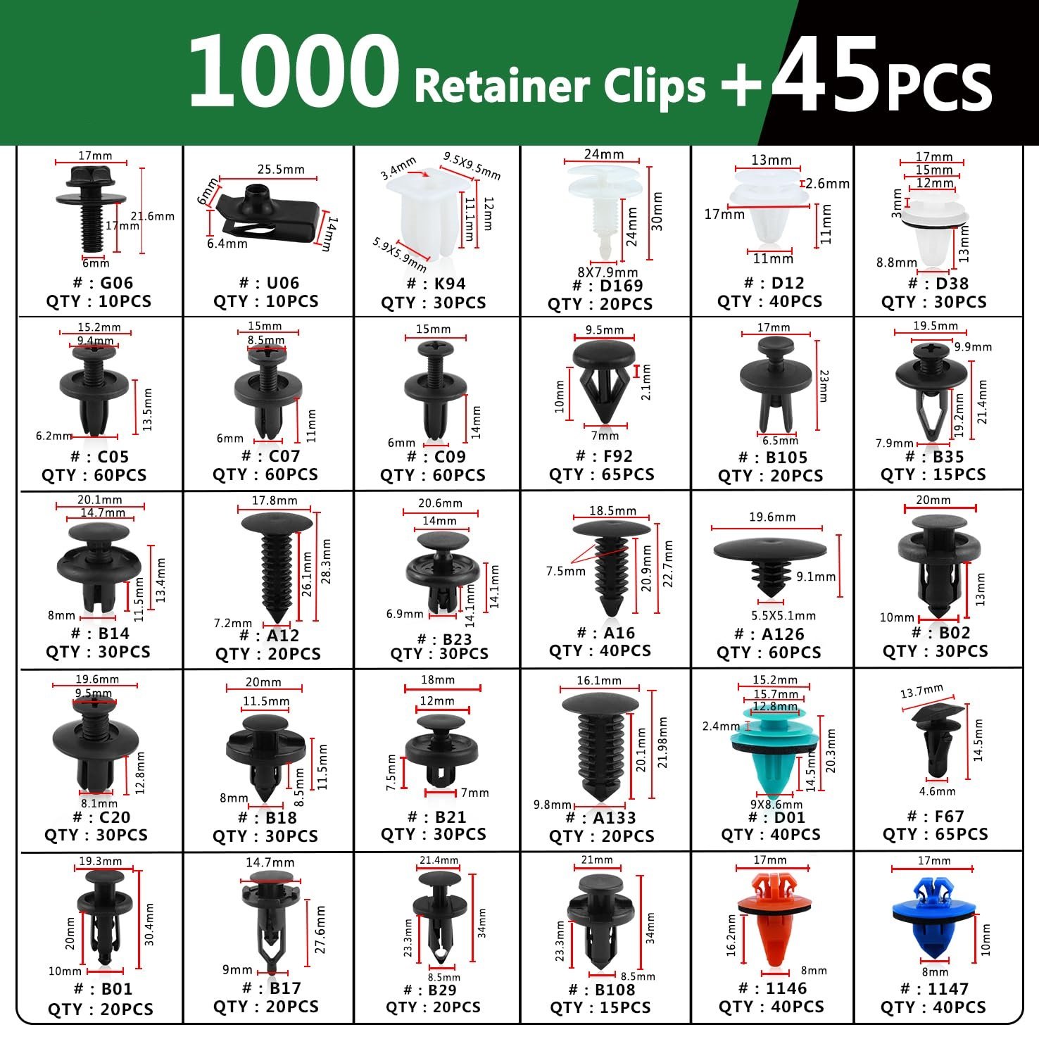 Car Push Retainer Clips Fasteners 1045 PCS Automotive Plastic Clips Auto Push Pin Rivets Set with Cable Ties Fastener Remover
