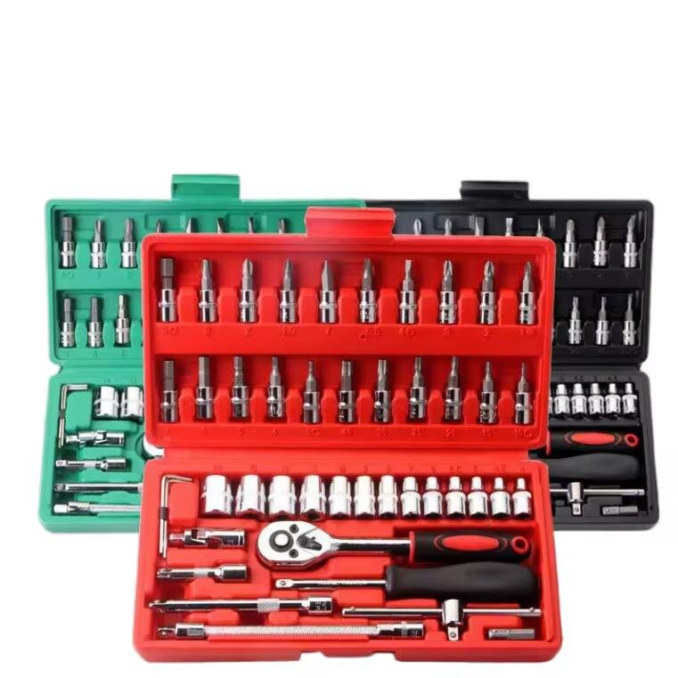 Set of 46PCS Manual Machine Auto Repair Combination Tool Sets Hand Impact Spanner 1/4" Small Socket Wrench Set