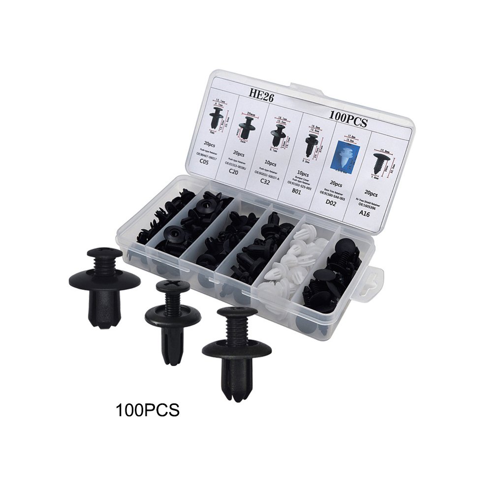 Car Accessories 100Pcs Snap Rivet Push Retainer Kit 6 Sizes Car Push Pin Rivet Trim Plastic Fasteners Auto Clip for Car