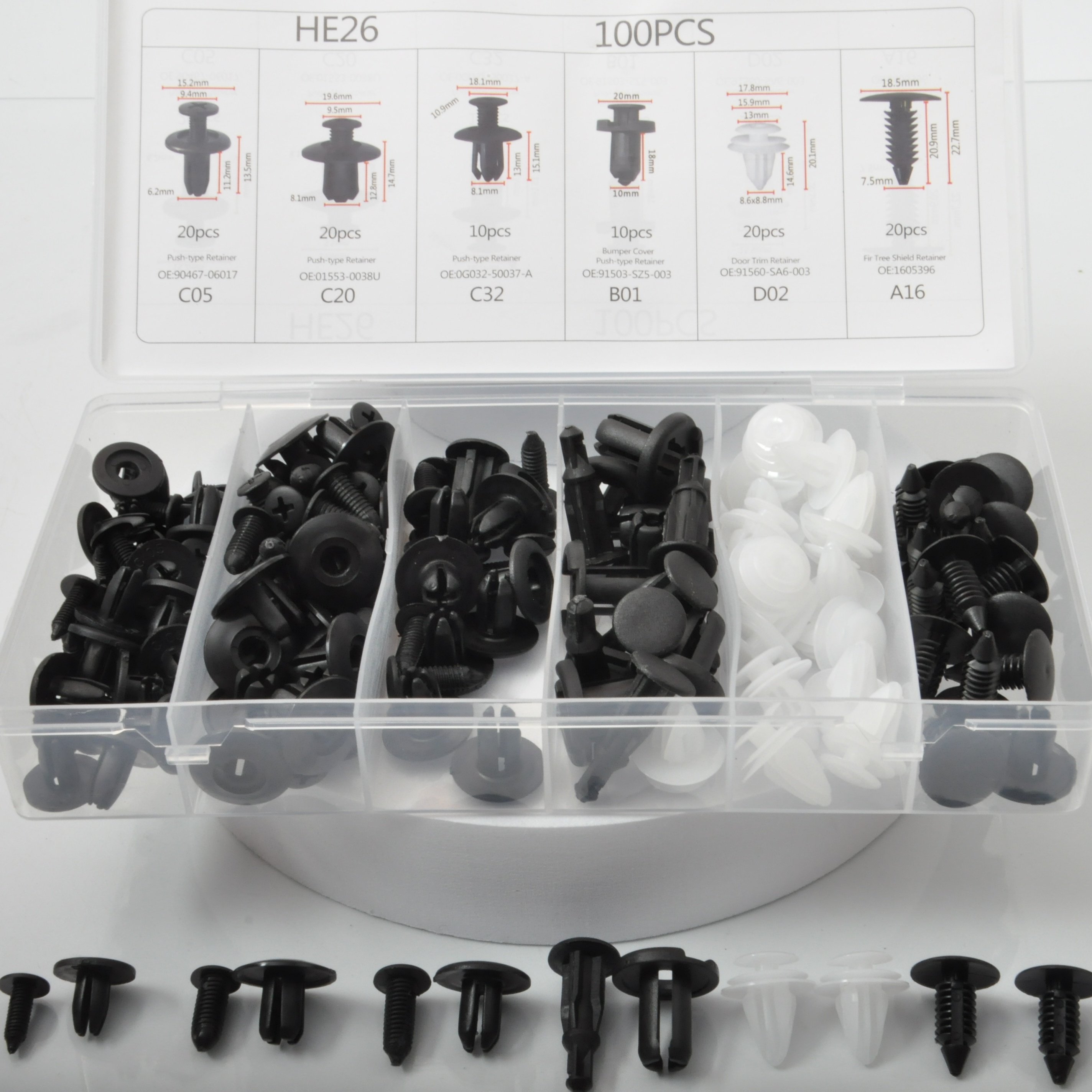 Car Accessories 100Pcs Snap Rivet Push Retainer Kit 6 Sizes Car Push Pin Rivet Trim Plastic Fasteners Auto Clip for Car