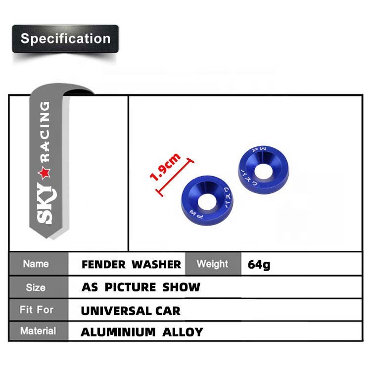 JDM Auto Modification Arruela Anodizado Engraved M6 Countersunk Concave Convex Fender Washers Bumper Quick Release Fasteners
