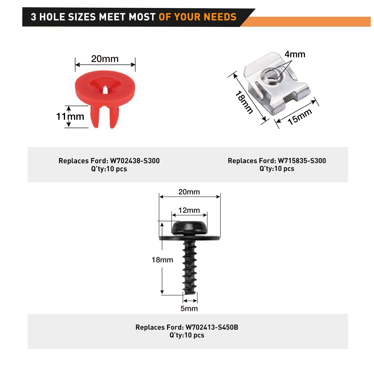 QEEPEI combination bumper clips fasteners different sizes Automotiver U Nut and Screw Clip Replacement car fastening clips parts