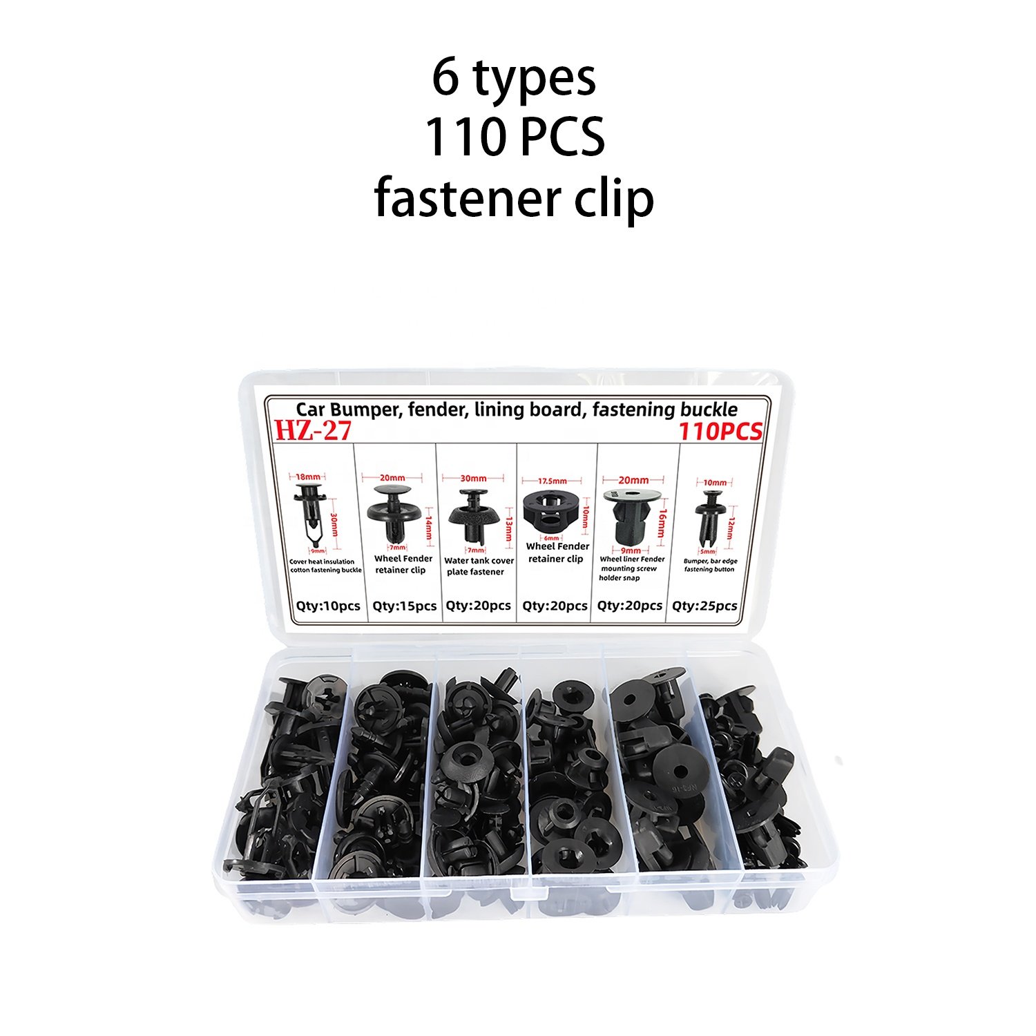 110Pcs 6kinds Nylon Plastic Car Push Retainer Clips Auto Body Fasteners Assortment Clips Rivet Bumper Kit for Toyota