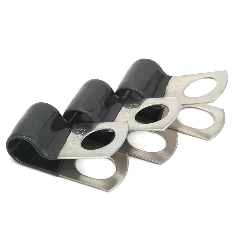 Factory Price Customized PVC Coated P Clamps Zinc Finished Rubber Insulated P-Clips with Stainless Steel PVC Lined Pipe Clamp