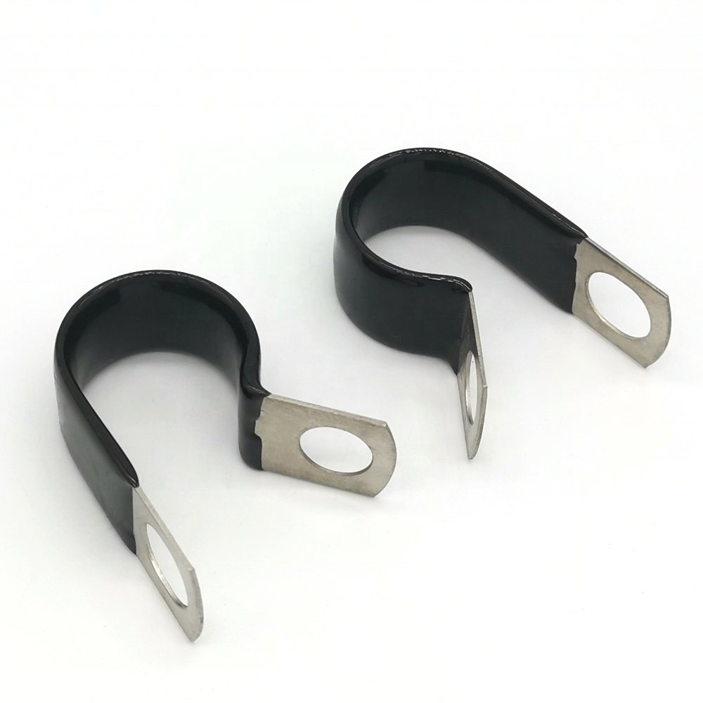 Factory Price Customized PVC Coated P Clamps Zinc Finished Rubber Insulated P-Clips with Stainless Steel PVC Lined Pipe Clamp