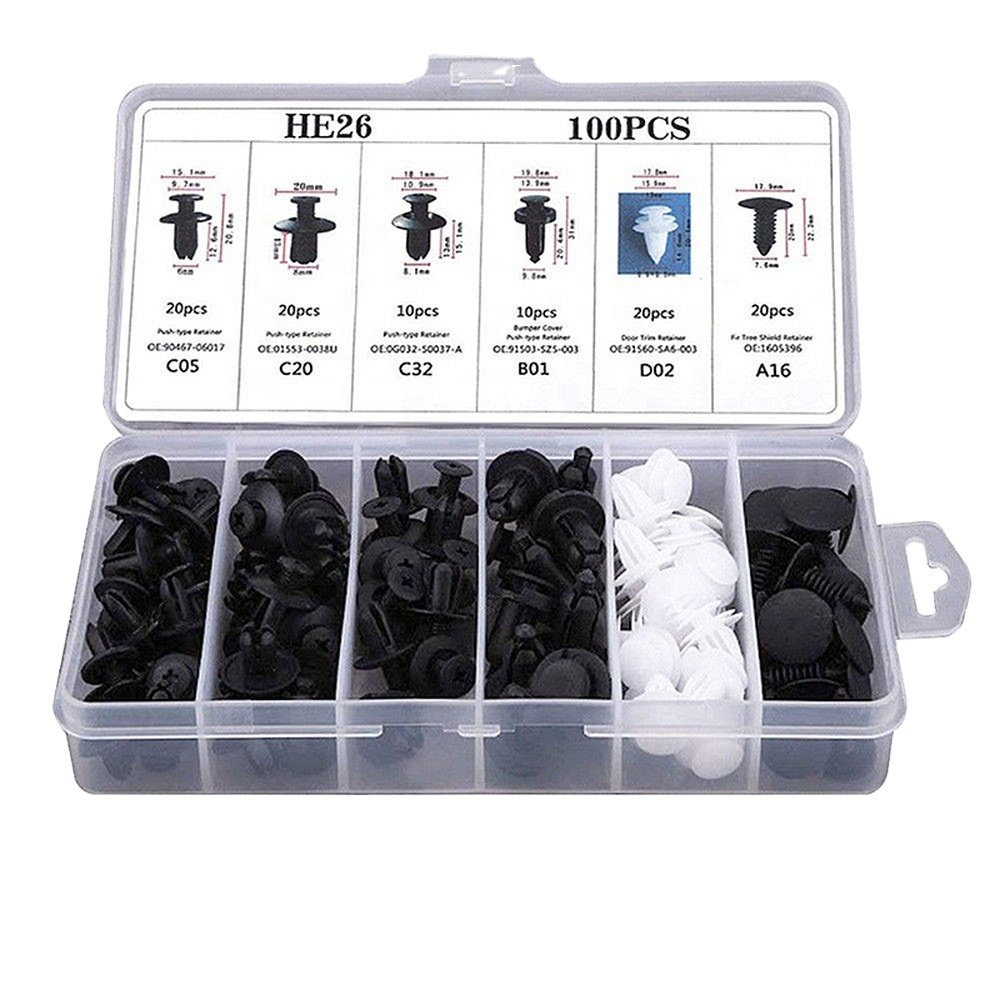 6 Size 100pcs Auto Fastener Clip Car Push Retainer Clips & Plastic Fasteners Kit
