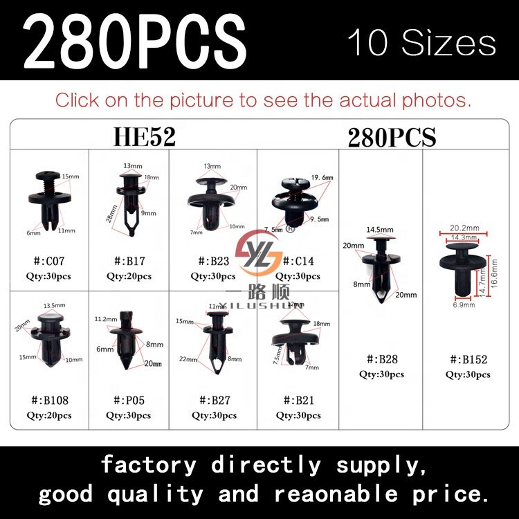 HE52 280pcs 10kinds Car Plastic Automotive Push Retainer Door Panel Trim Clips Kit & Auto Body Fasteners