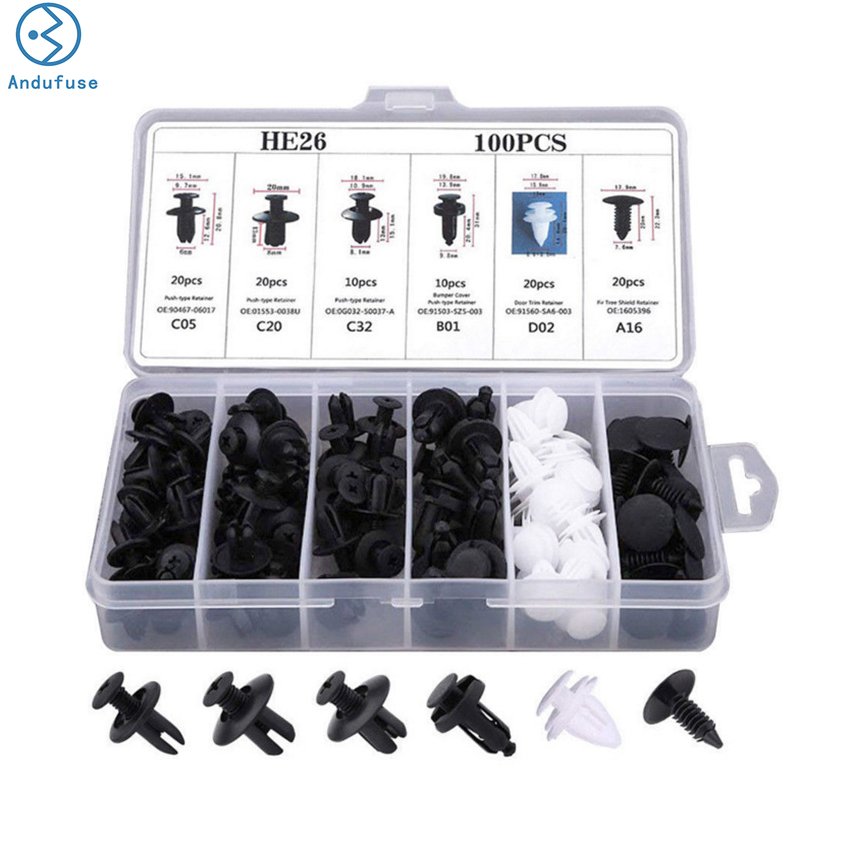 100Pcs Bumper Car Clips Plastic Rivets Fasteners Push Retainer Kit with Sizes Auto Push Pin Rivets Set with Fastener Remover