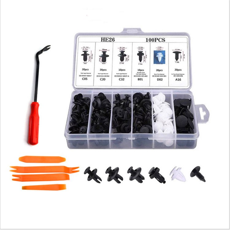 100Pcs Bumper Car Clips Plastic Rivets Fasteners Push Retainer Kit with Sizes Auto Push Pin Rivets Set with Fastener Remover