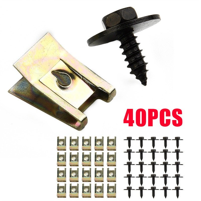 40Pcs Auto Steel Clip Nut Fastener Screw Base U Type J98 Nut Mounting Retainer Clips Car Engine Fender Bumper Guard Plate Clamp