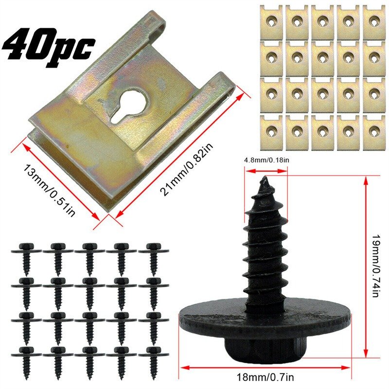 40Pcs Auto Steel Clip Nut Fastener Screw Base U Type J98 Nut Mounting Retainer Clips Car Engine Fender Bumper Guard Plate Clamp