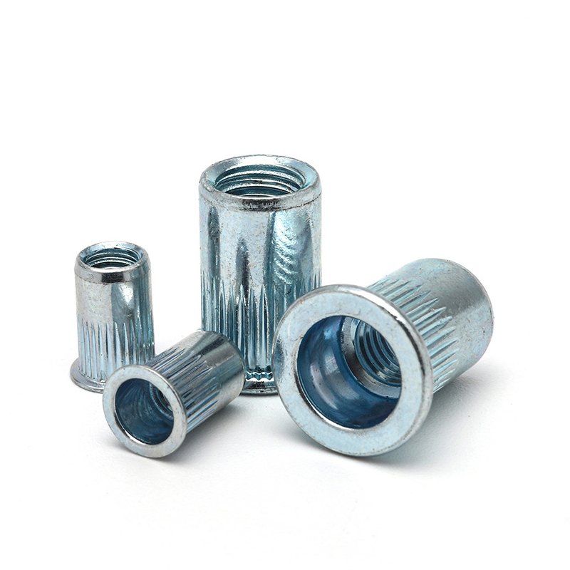 OEM Precision Fastener Pressure Riveting Nut Flat Head Knurled Body Rivet Nut For Hardware And Plate Riveting