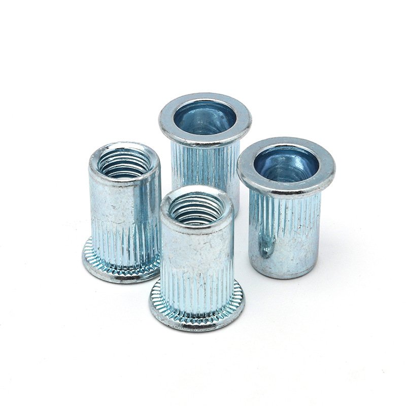 OEM Precision Fastener Pressure Riveting Nut Flat Head Knurled Body Rivet Nut For Hardware And Plate Riveting