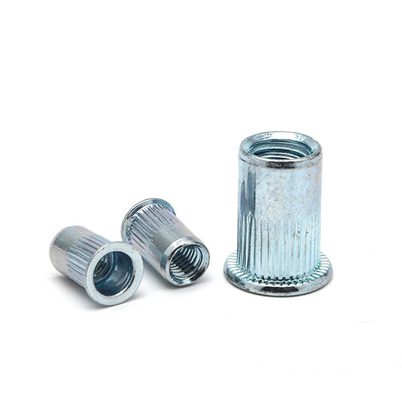OEM Precision Fastener Pressure Riveting Nut Flat Head Knurled Body Rivet Nut For Hardware And Plate Riveting