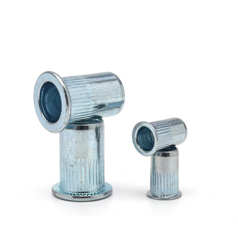 OEM Precision Fastener Pressure Riveting Nut Flat Head Knurled Body Rivet Nut For Hardware And Plate Riveting