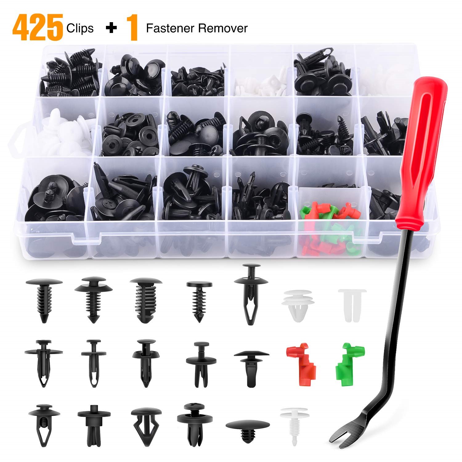 425 Pcs 19 Popular Sizes Car Body Retainer Clips Set Tailgate Handle Rod Clip Fastener Remover Auto Push Pin Rivets