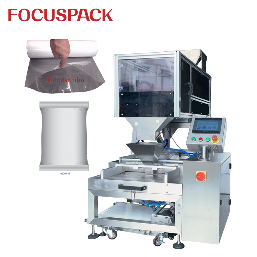 Focuspack Automatic PE Tubular Film Bagging Machine Factory Price Pillow Bag Packing Screw Packing Filling Sealing Pouch