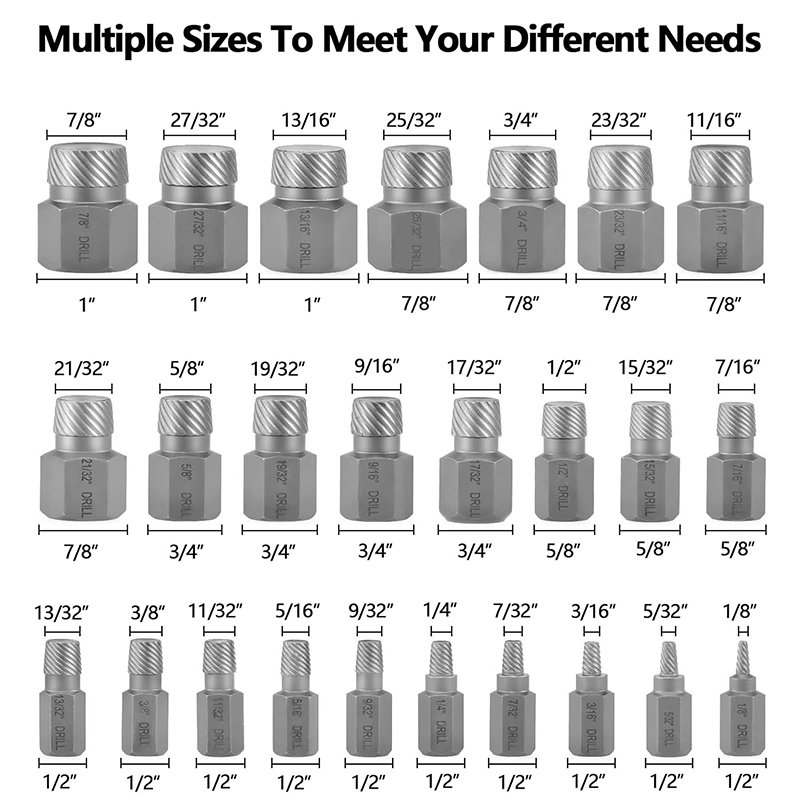25-Pieces Heavy-Duty Screw Extractor Set Hex Head Multi-Spline Easy Out Bolt Extractor Set
