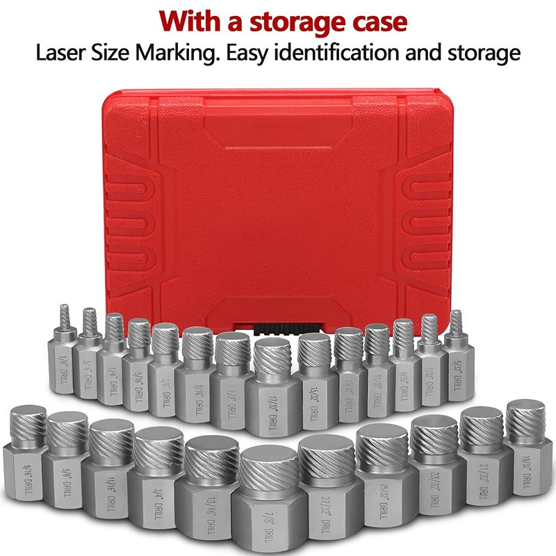 25-Pieces Heavy-Duty Screw Extractor Set Hex Head Multi-Spline Easy Out Bolt Extractor Set