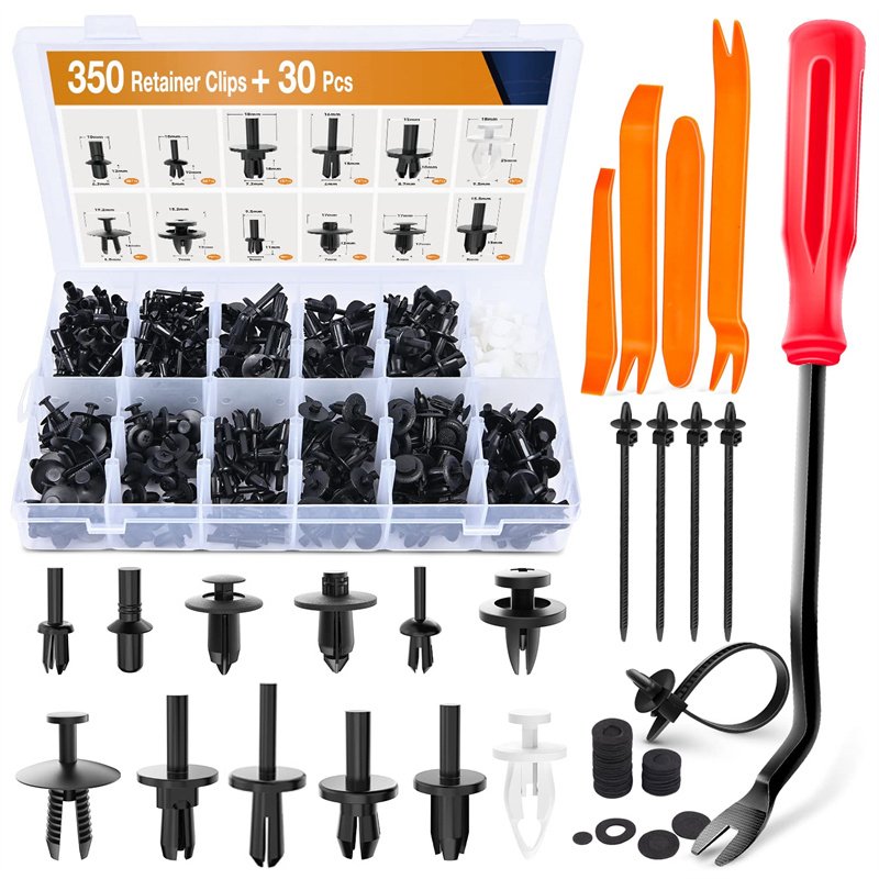 Universal 380Pcs Car Push Retainer Clips Auto Fasteners Kit Nylon Fender Rivets with Cable Ties Fasteners Remover Tool