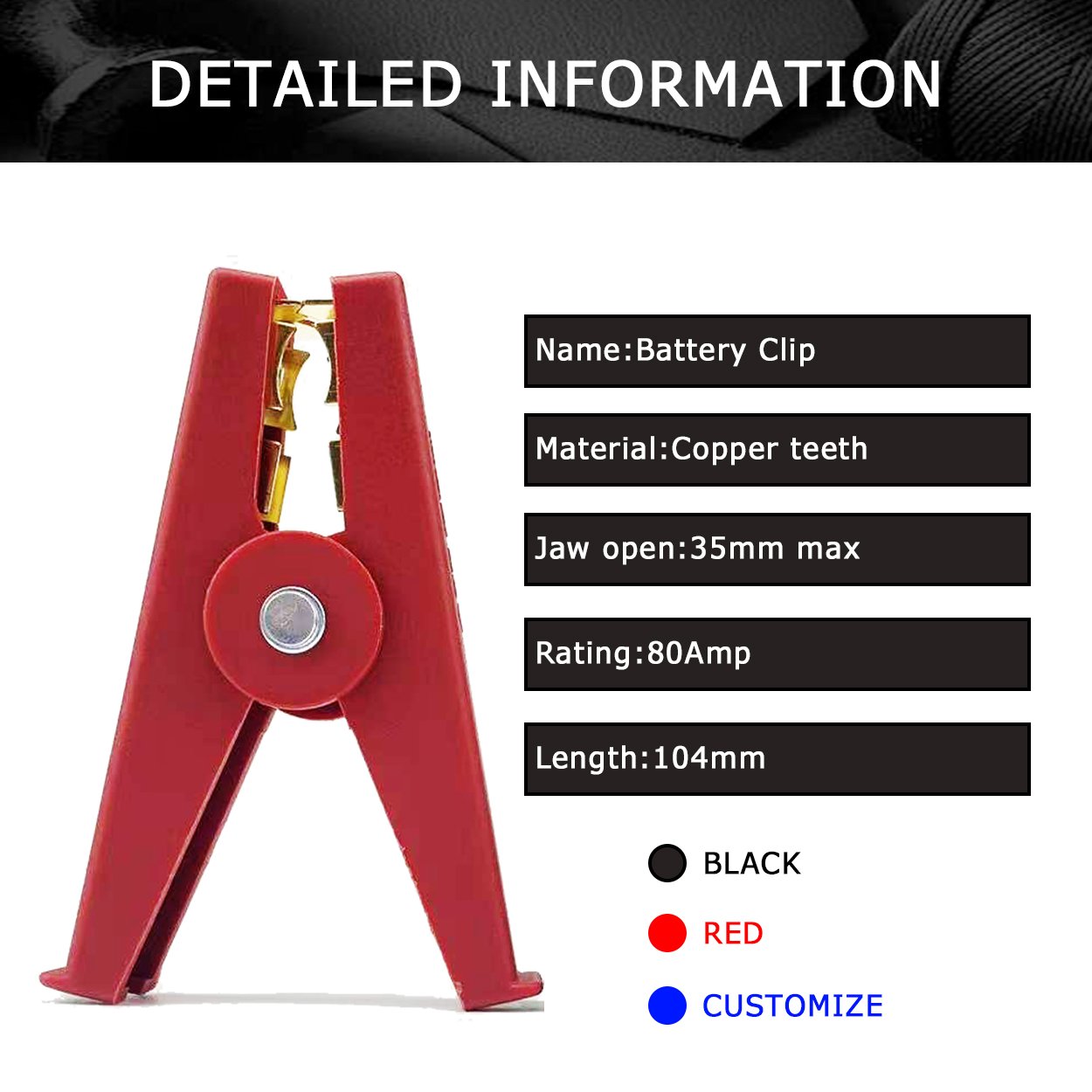200A Electrical crocodile alligator Battery Insulated Clamp Plastic Handle test alligator Clip for Car Rechargeable-Red&Black