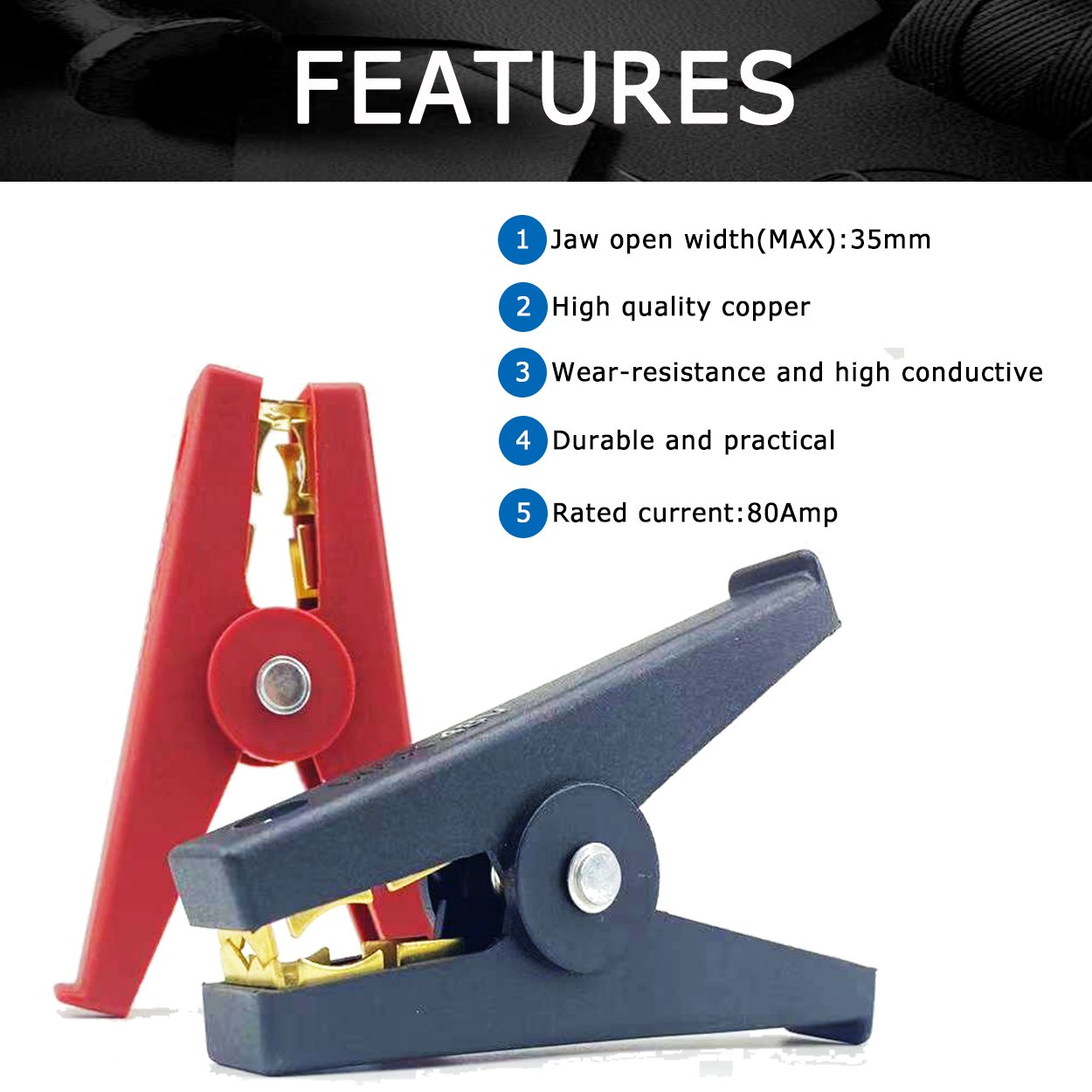 200A Electrical crocodile alligator Battery Insulated Clamp Plastic Handle test alligator Clip for Car Rechargeable-Red&Black