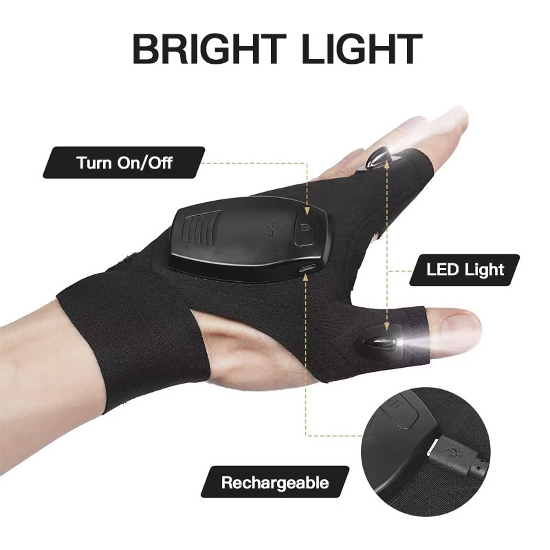 Practical Rescue Tools Rechargeable Outdoor Gear Night Light Fingerless Gloves Durable Waterproof LED Light Gloves