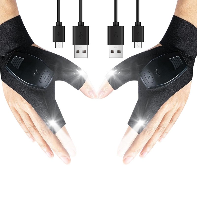 Practical Rescue Tools Rechargeable Outdoor Gear Night Light Fingerless Gloves Durable Waterproof LED Light Gloves