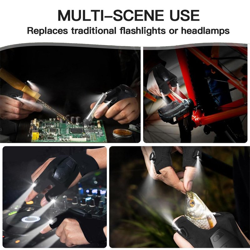 Practical Rescue Tools Rechargeable Outdoor Gear Night Light Fingerless Gloves Durable Waterproof LED Light Gloves