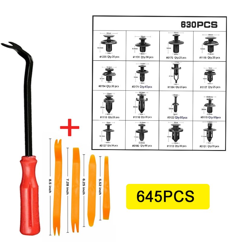 645pcs Car Vehicle Retainer Plastic Fasteners Push Trim Clips Pin Rivet Bumper Boxed plastic fasteners