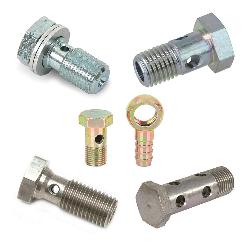 Npt 7/16-20 Titanium Stainless Steel Custom Hollow Banjo Screw Hex Head Bolt with Hole M10 M12 M14 M11x1.25 with Sealing Washer