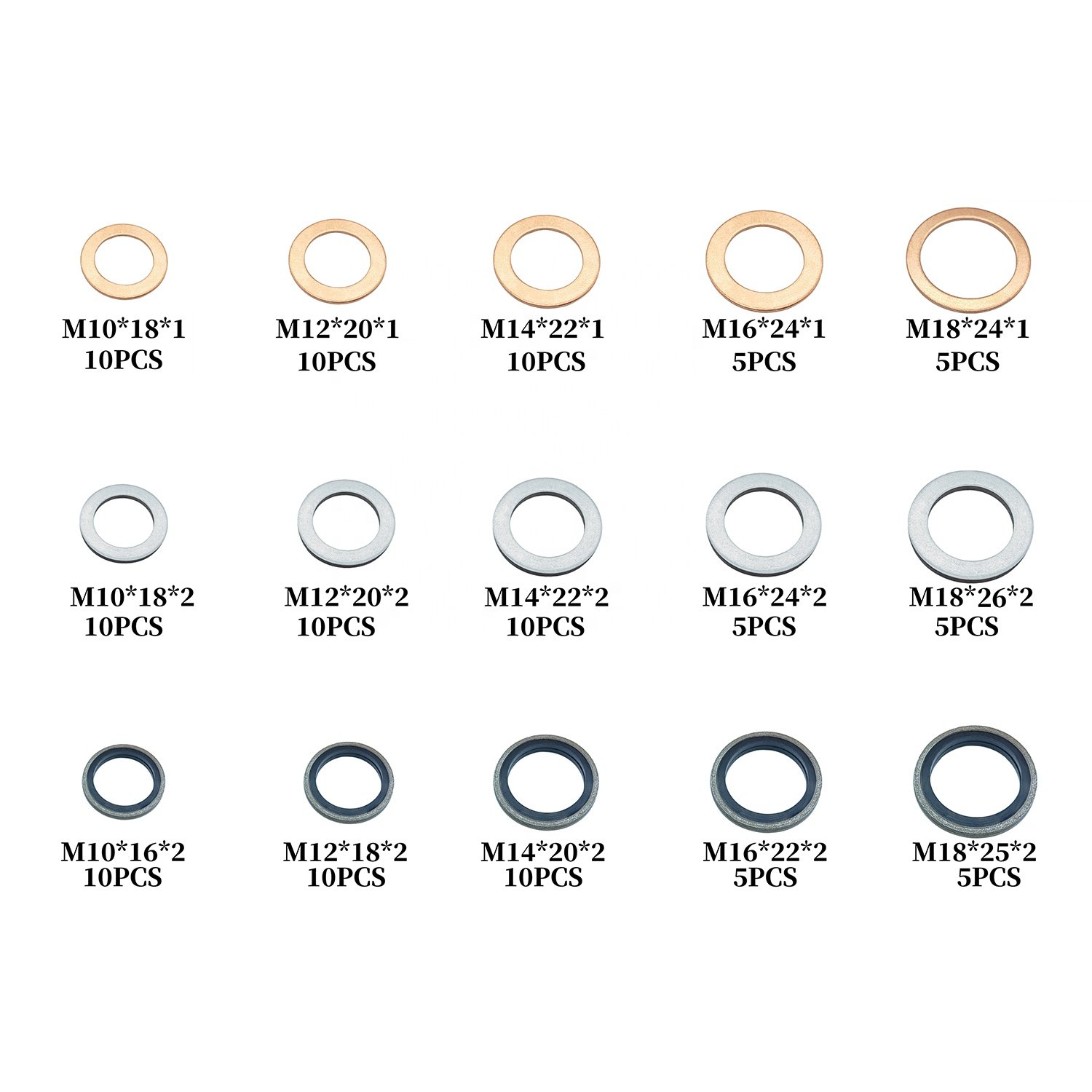 15types 120PCS Automotive metal fasteners screws bolts copper washers aluminum washers set