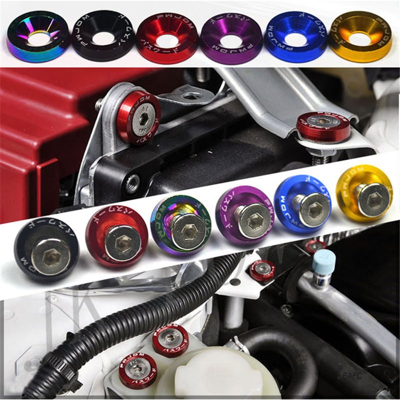 SDPSI10pcs Car Modified Hex Fasteners Fender Washer Bumper Engine Concave Screws Aluminum JDM Fender Washers and M6 Bolt for Hon