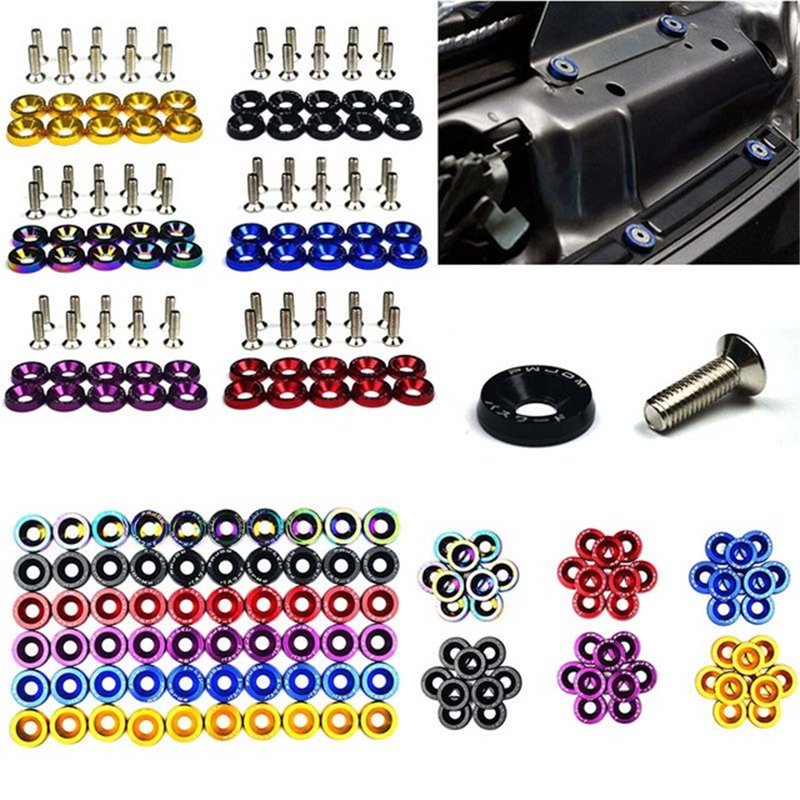 SDPSI10pcs Car Modified Hex Fasteners Fender Washer Bumper Engine Concave Screws Aluminum JDM Fender Washers and M6 Bolt for Hon