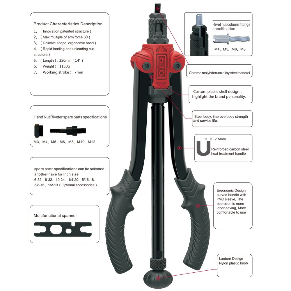 Automatic Manual Rivet Nut Gun Metric Imperial Inch Rivet Nut Tool BT-605 Riveter Professional High Efficiency