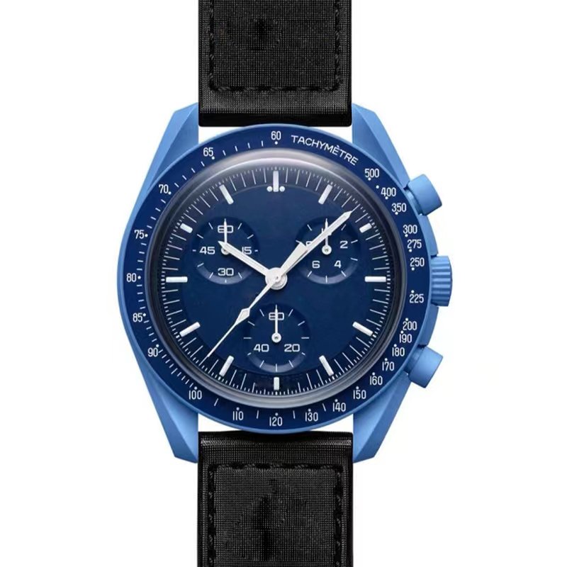 Omgas x Swatchs Quartz Watch Bionic ceramic gold hook and ring strap 42mm dress watch with crystal dial window for men