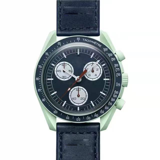 Omgas x Swatchs Quartz Watch Bionic ceramic gold hook and ring strap 42mm dress watch with crystal dial window for men