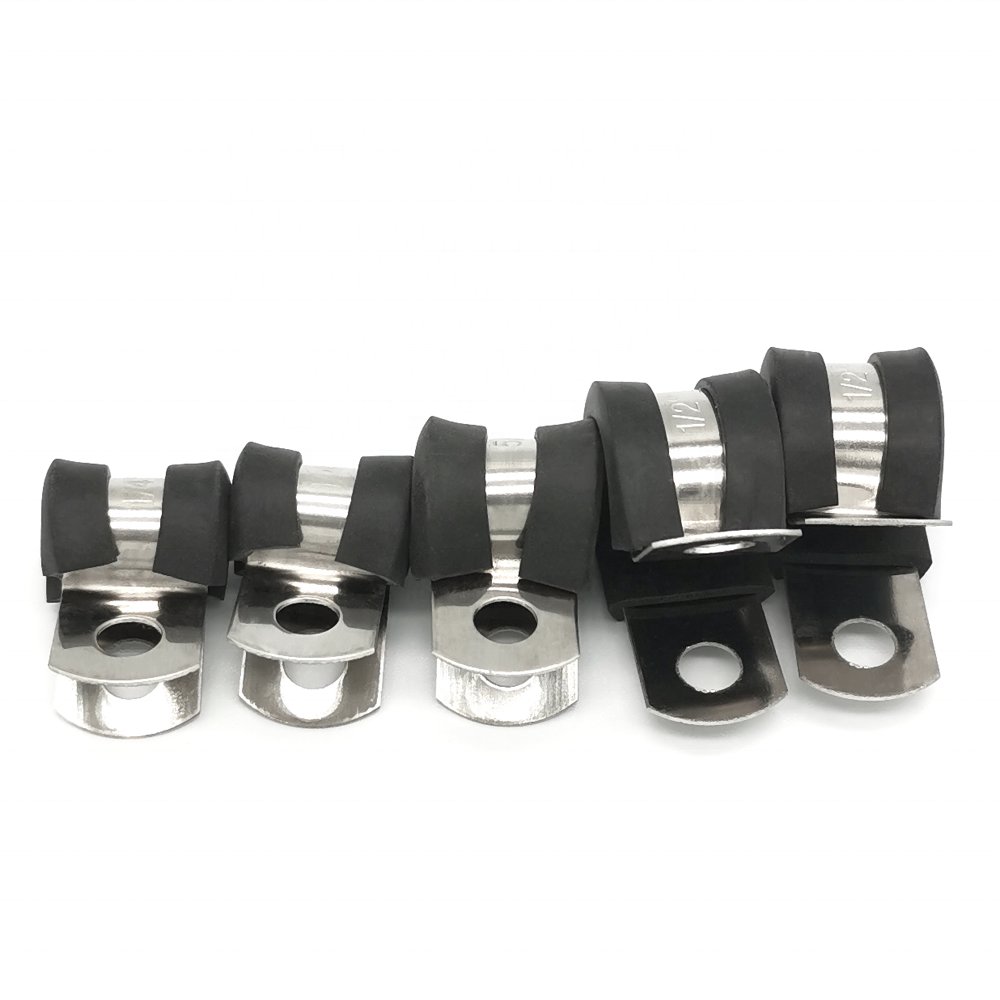 12mm-4-50mm Bandwidth Steel Metal Clamp with Zinc Finish Rubber Cushion Wire Clip for Tube Pipe or Wire Cord Installation